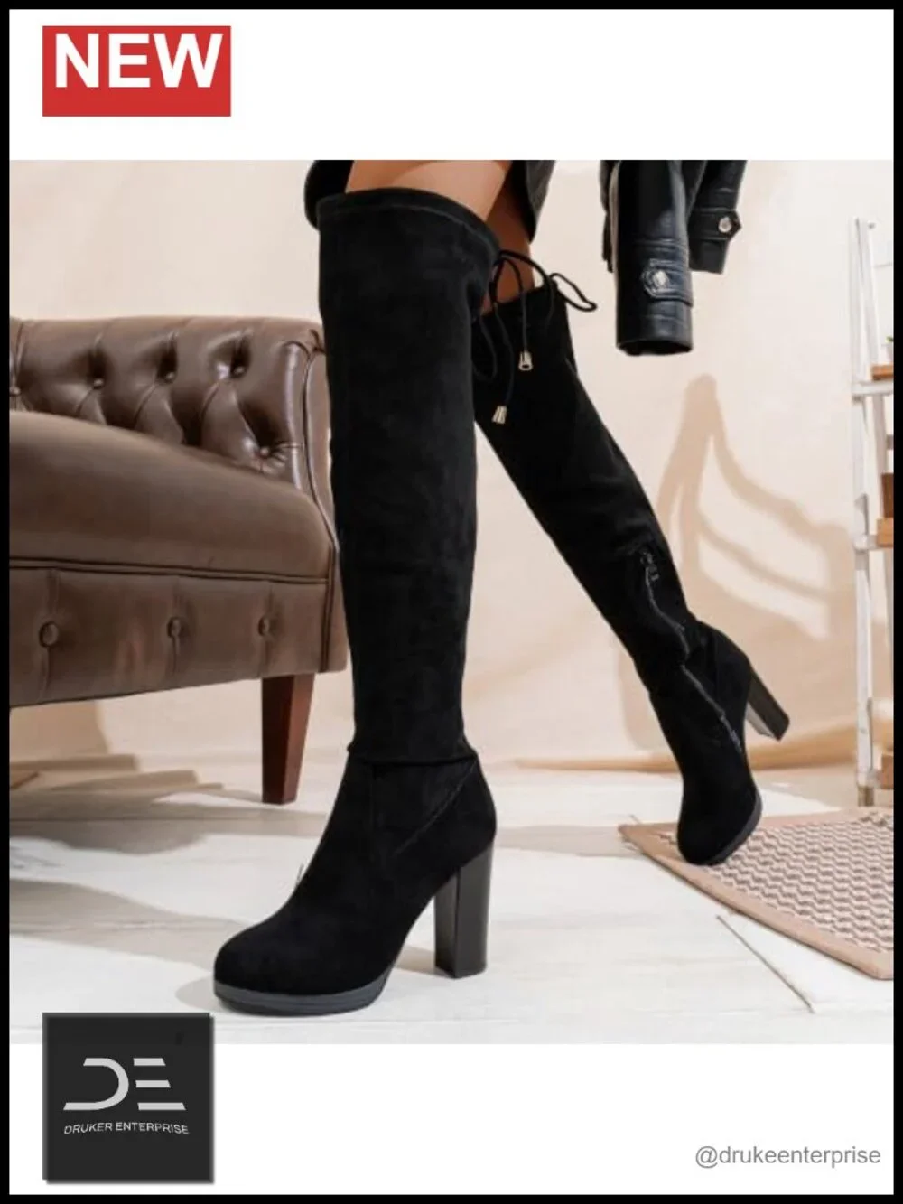 Women's Suede Thigh High Tall Chunky Platform Over The Knee Boots